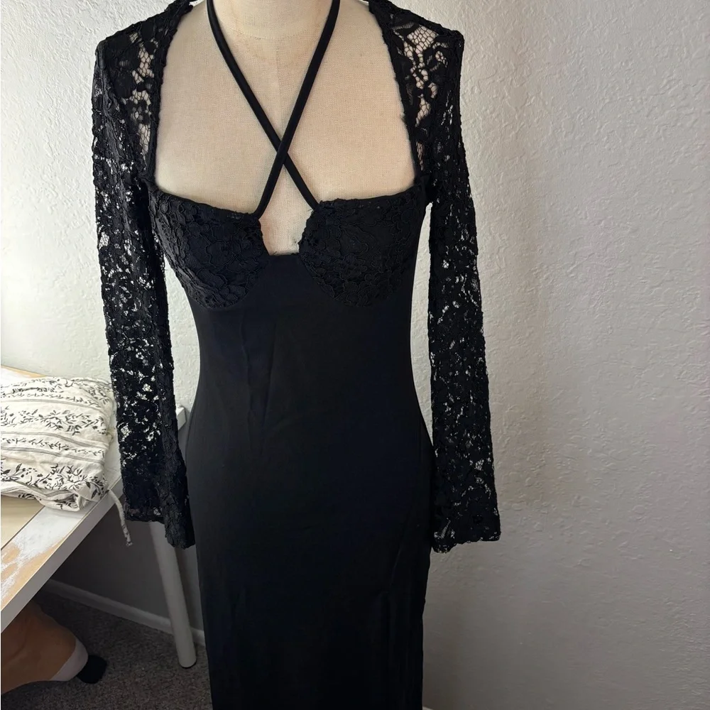 Black Lace Halter Dress - Picture 3 of 7